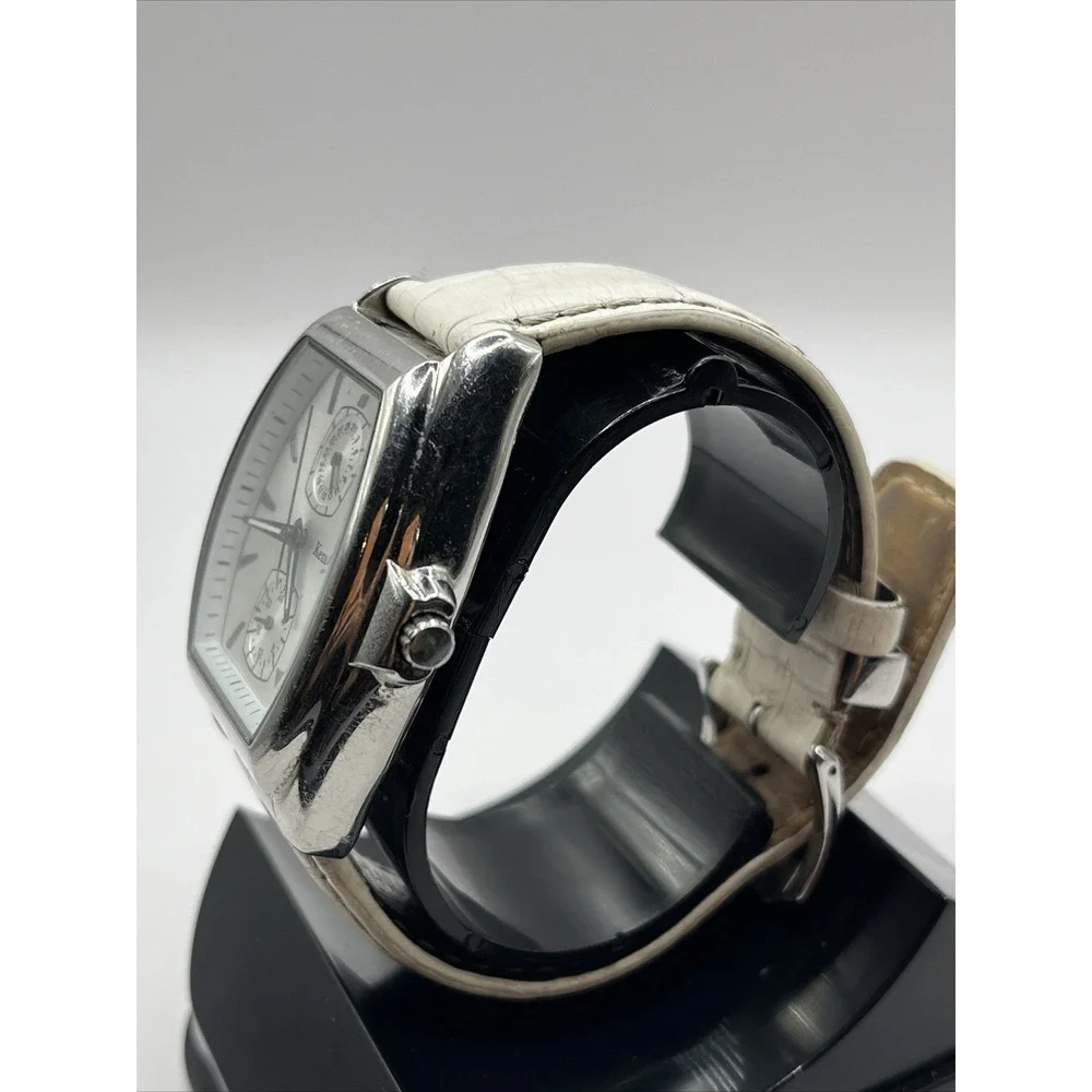 Kenneth Cole KC2317 Womens‎ White Tonneau Multifunction Silver Dial Leather Band